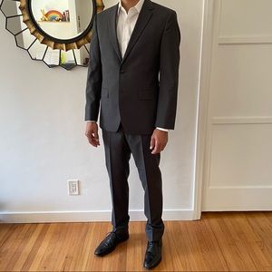 Charcoal grey virgin wool 2 button suit & flat front from BOSS